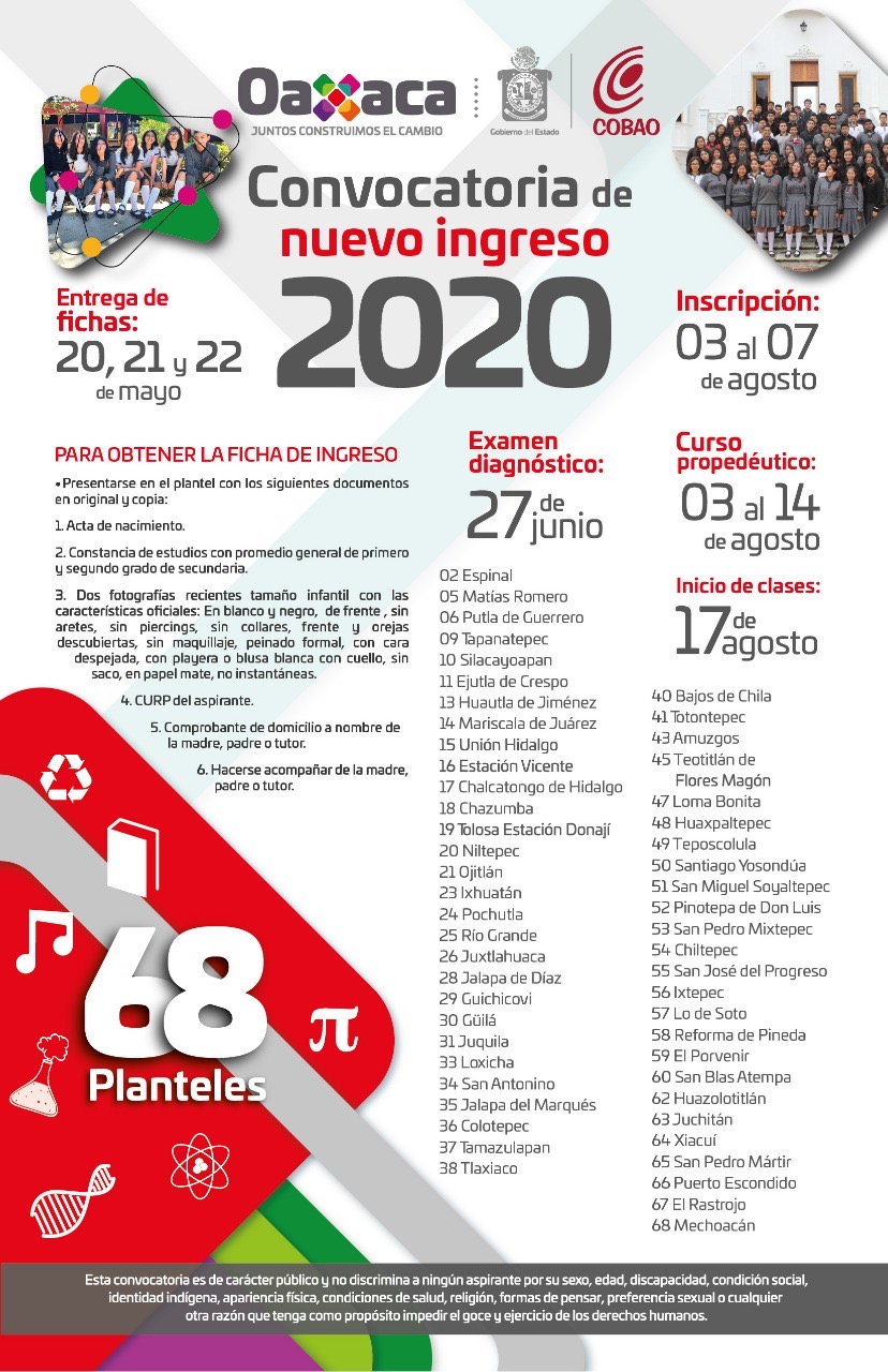 cambia cobao fechas en su convocatoria de nuevo ingreso 2020 coordinacion general de comunicacion social y voceria del gobierno del estado cambia cobao fechas en su convocatoria